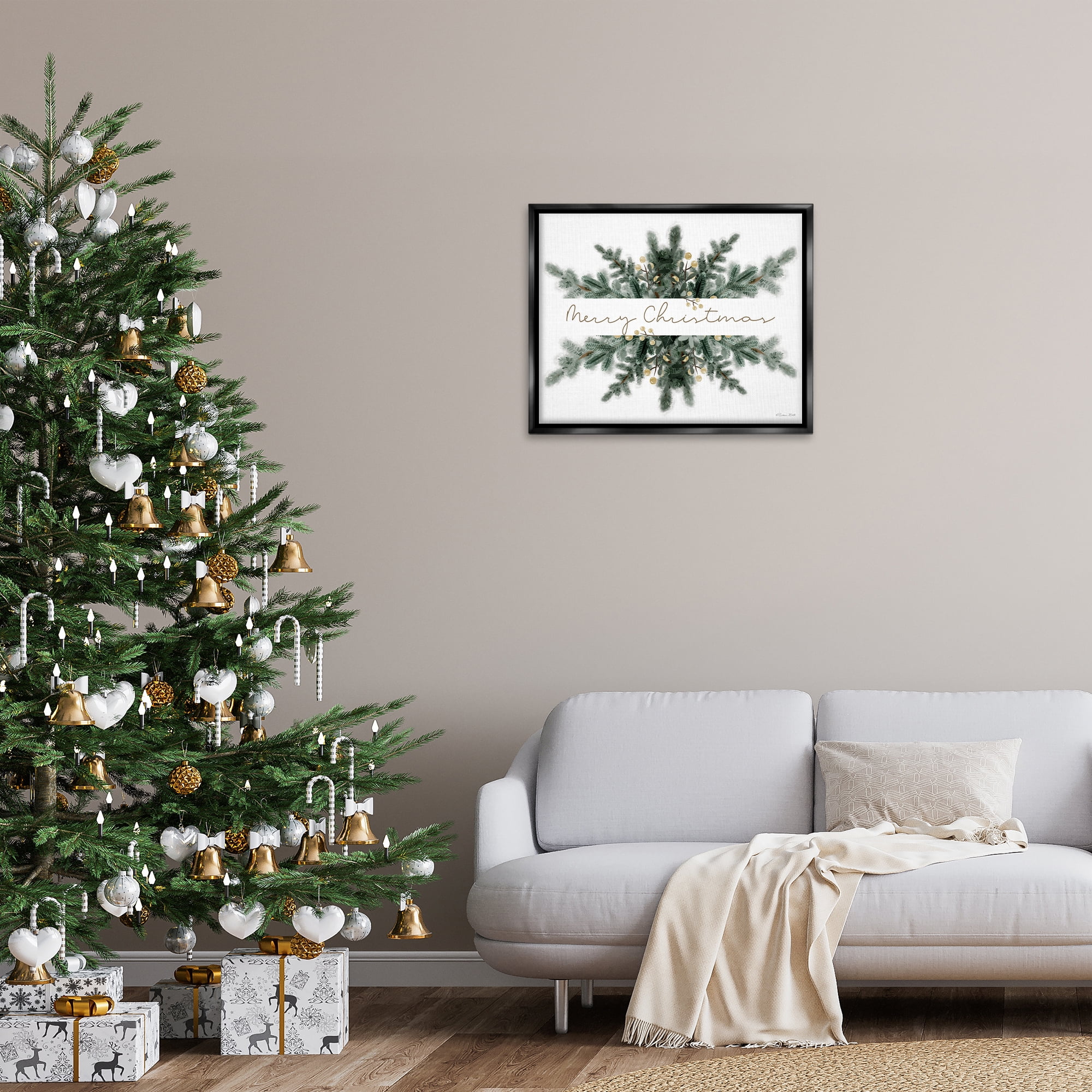 Stupell Industries Festive Fir Phrase Holiday Painting Black Floater Framed Art Print Wall Art, 31 x 25