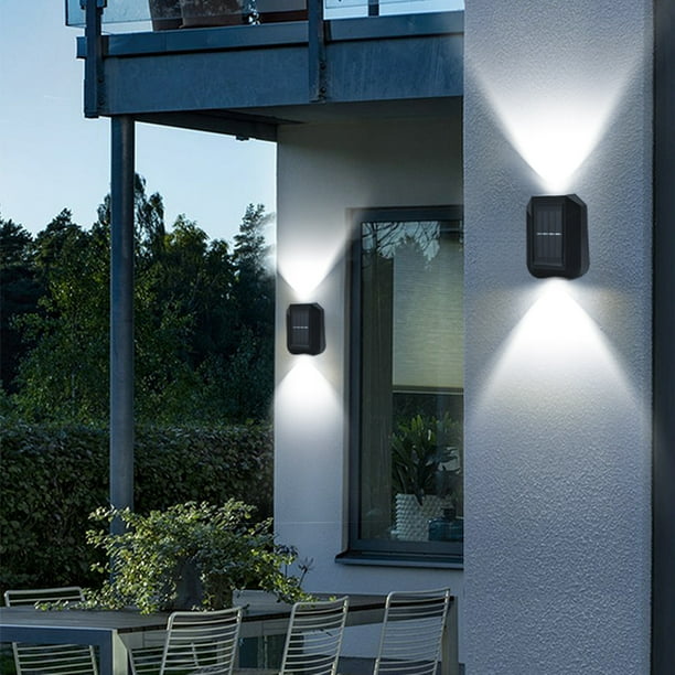 Aplique solar de pared | Aplique exterior con luz hacia arriba y hacia abajo | Lámpara solar impermeable IP65 | Decoración moderna para el hogar, jardín y porche | Juego de 2