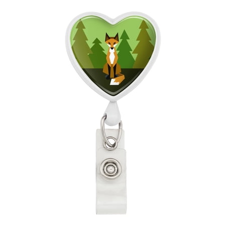 Geometric Orange Fox Heart Lanyard Retractable Reel Badge ID Card Holder