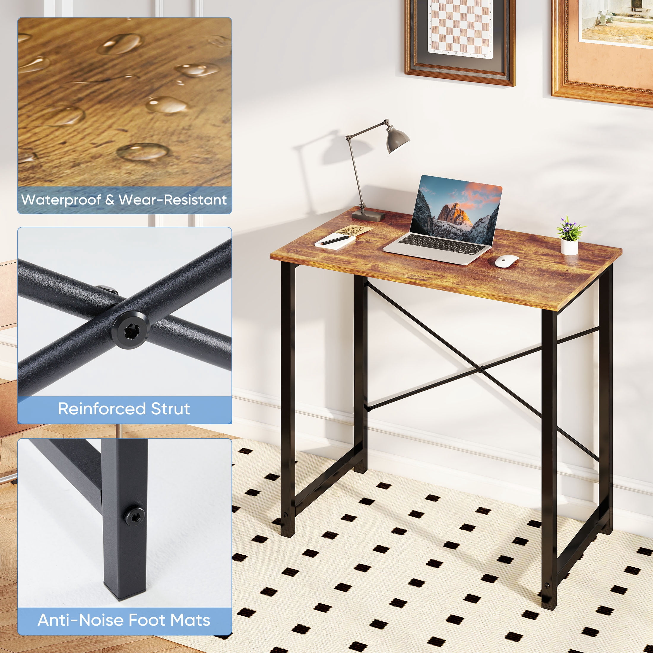 CONCETTA 31 Inch Computer Desk, Simple Office Desk Table for Gaming or Home Office, Writing Desk for Small Space, Rust