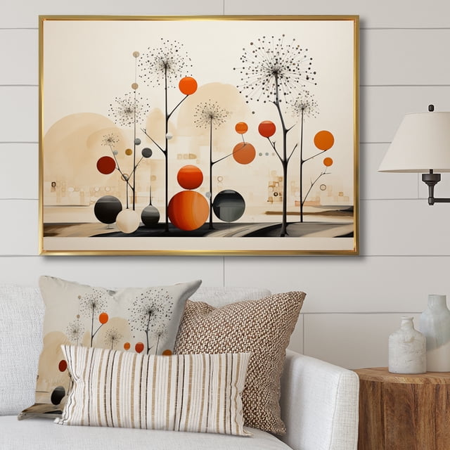 Designart Minimalism framed wall Art, Minimalist Oasis Beige and Beige Mid Century , Minimalism Large framed wall art decor, Beige Modern Gold framed wall art, 44x34 inches Gold Frame