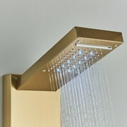 Senlesen Brushed Gold Shower Panel Tower LED Rain&Waterfall Massage System Body Jet
