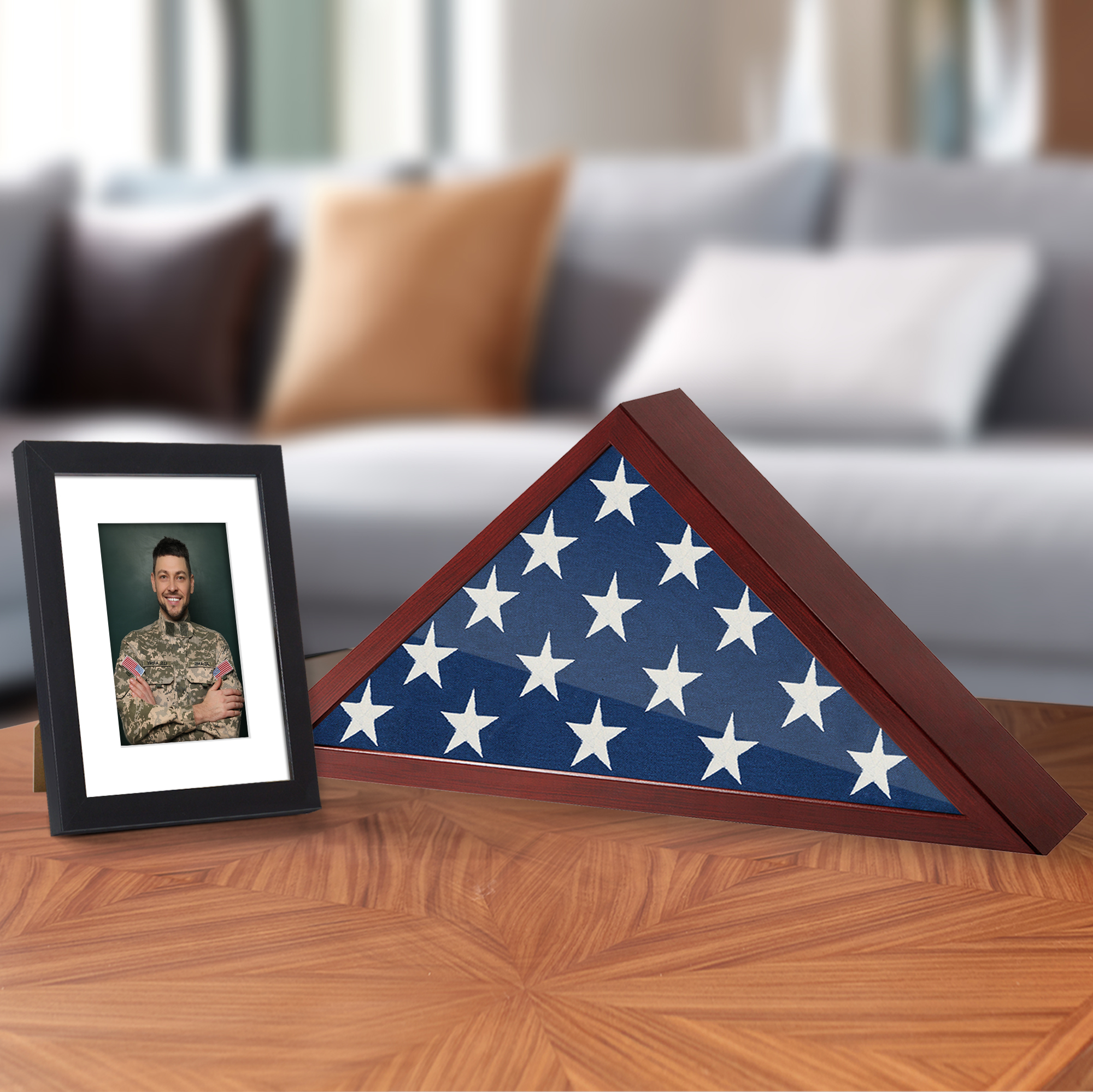 Americanflat 3x5 Picture Frame Small Folded Flag Display Case Fits Ceremonial Flags Not Burial - Mahogany