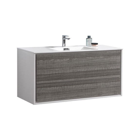 KubeBath DeLusso 48" Single Sink Ash Gray Wall Mount Modern Bathroom Vanity
