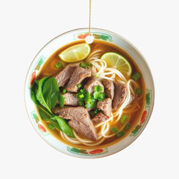 Vietnamese Pho Meat & Noodles Vietnam Cuisine Foodie Novelty Food Themed Double Sided Ceramic Foodie Novelty Holiday Christmas Xmas Ornament Gift (Flat Printed Design, NOT 3D)