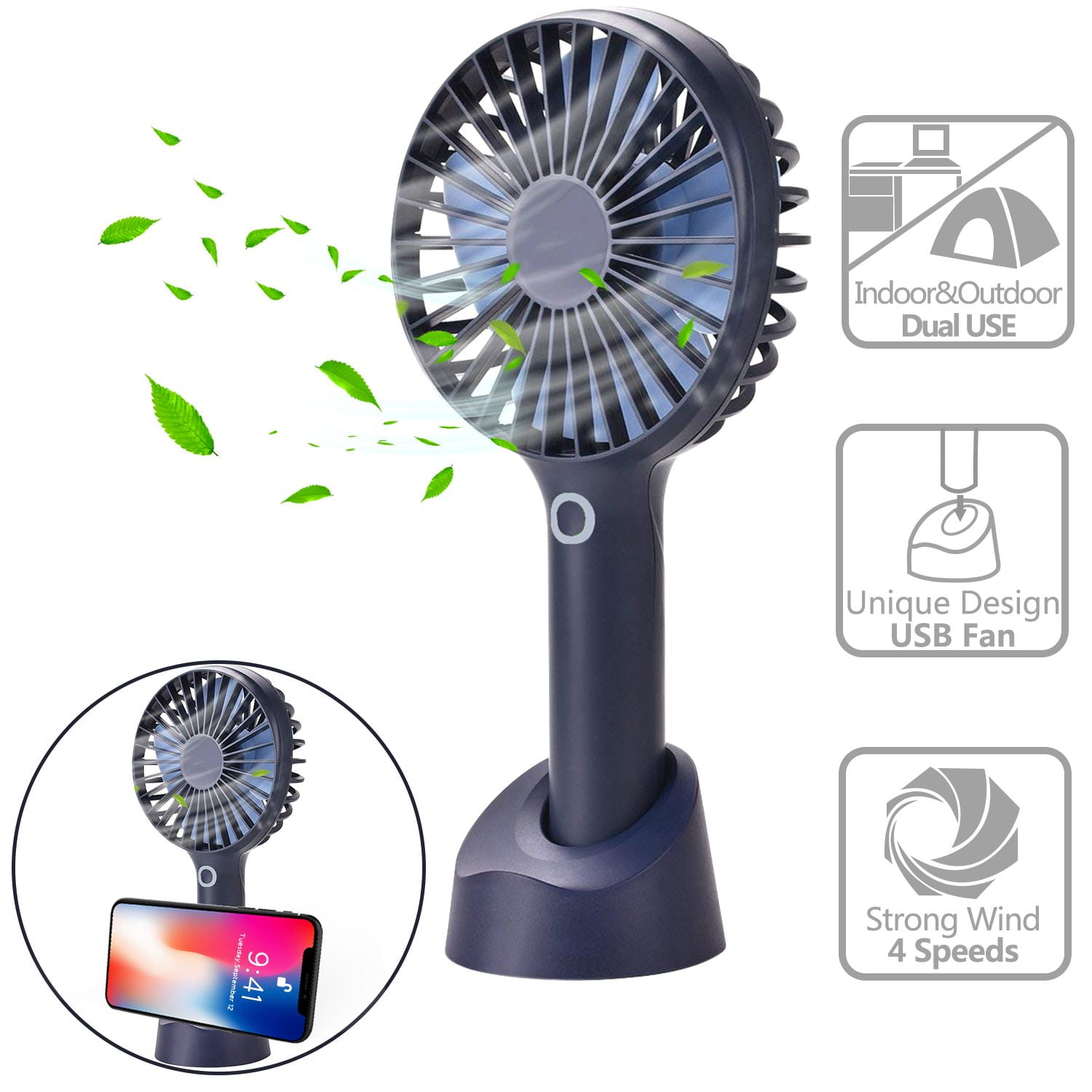 Mini Portable Cooling Fan Small Fan Desktop USB Silent Charging Fan Strong Wind Mini Birthday Gift Fan Color : Black