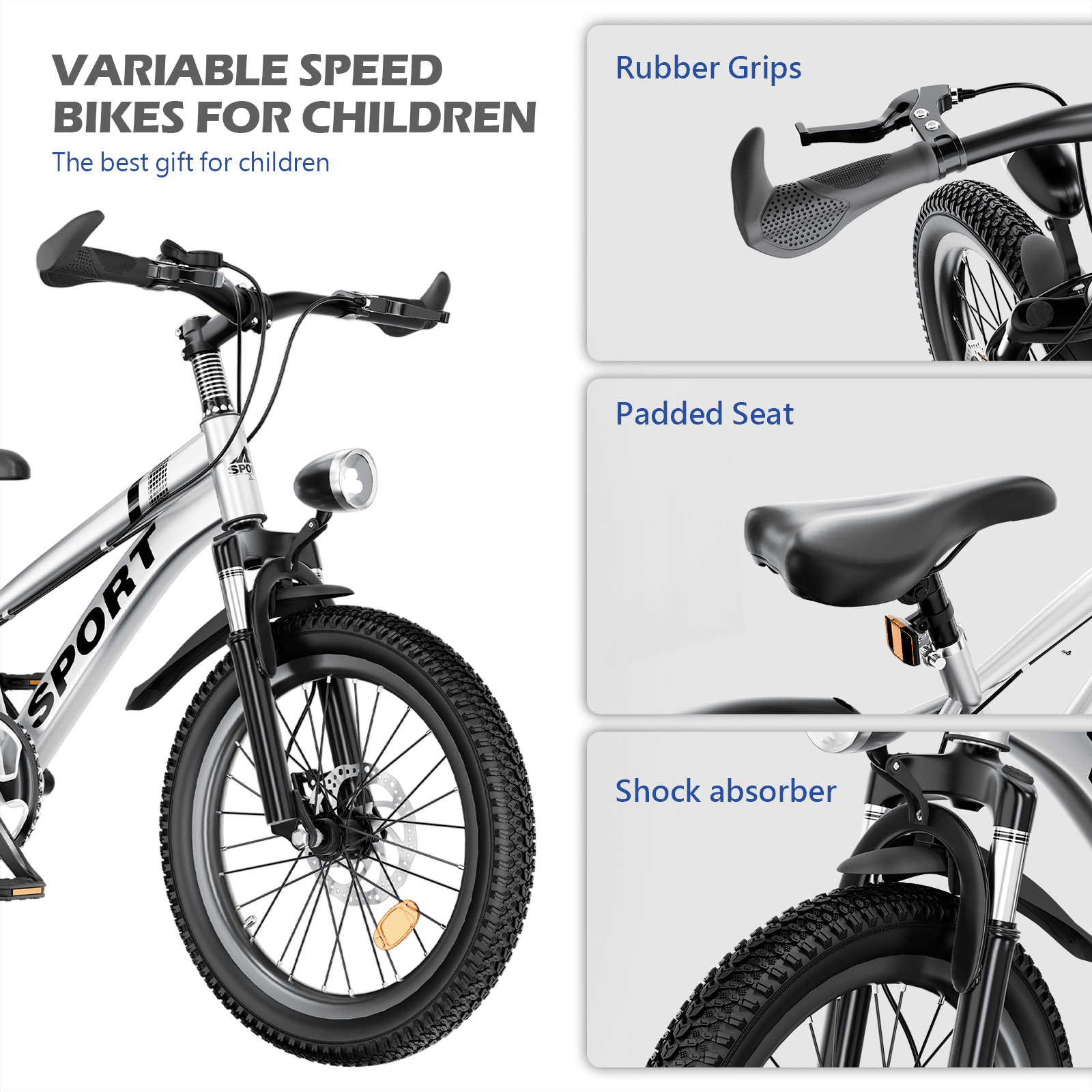 Holaki 20 Inch Kids Boys Girls Bike for 8-13 Years Old, Kids Bicycle Adjustable Seat with Basket, 7-Speed Gears, Dual Disc Brakes & Shock Absorber Front Fork for Birthday Gift,  Silver