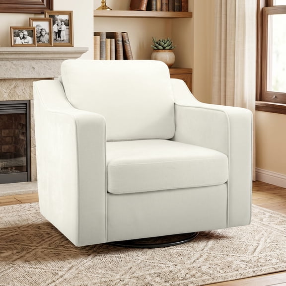 COOLHUT Upholstered Swivel Accent Chairs, Modern Fabric Arm Chairs for the Bedroom, Living Room, White