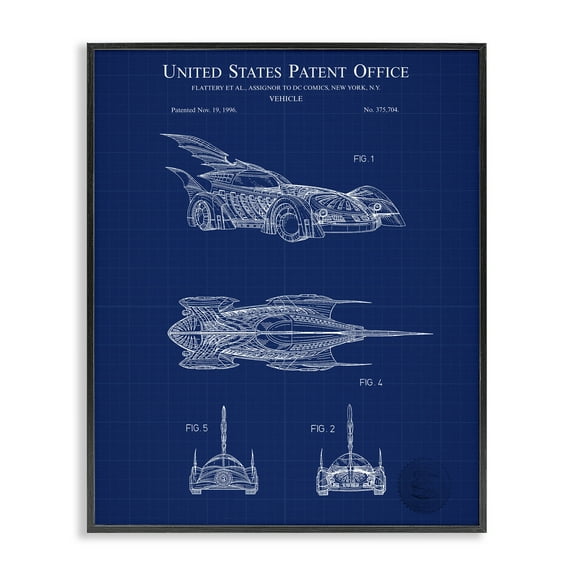 Stupell Industries Character Car Blueprint Transportation Painting Black Framed Art Print Wall Art, 11 x 14