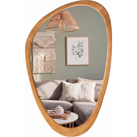 Perfnique Asymmetrical Wall Mirror, 30" x 19" Irregular Wood Frame Mirror with Tempered Glass for Bedroom, Living Room, Entryway
