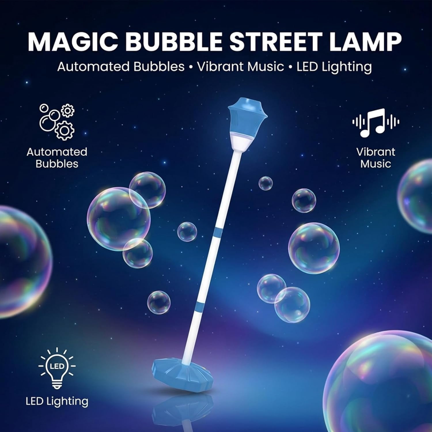 2026 New Automatic Bubble Machine for Kids, Rechargeable Bubble Torch Garden Lamp, Adjustable Height Street Light for Outdoor Garden, Patio, Wedding, Party and Event Decor(Blue*)