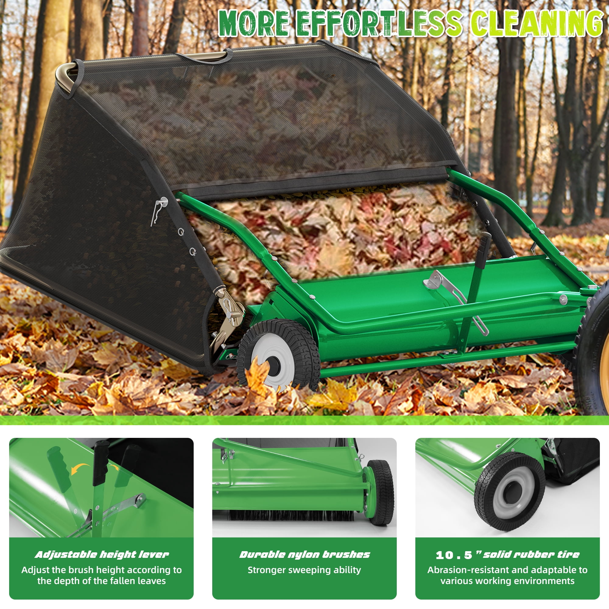 48" Tow-Behind Lawn Sweeper, 25.16 Cu.Ft Large Hopper Leaf & Grass Collector, Adjustable Brush Height, Easy Dumping Rope, Heavy Duty Yard Cleanup Tool for Lawn Tractor ATV