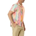 thumbnail image 4 of MODA NOVA Big & Tall Men's Color Block Short Sleeve Button Striped Shirts Pink LT, 4 of 5