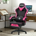 thumbnail image 2 of HOFFREE Gaming Chair with Massage Lumbar Leather Computer Gaming Chair for Adults Reclining Gamer Chairs with Footrest Video  Chairs with Linkage Armrests Pink and Black, 2 of 18