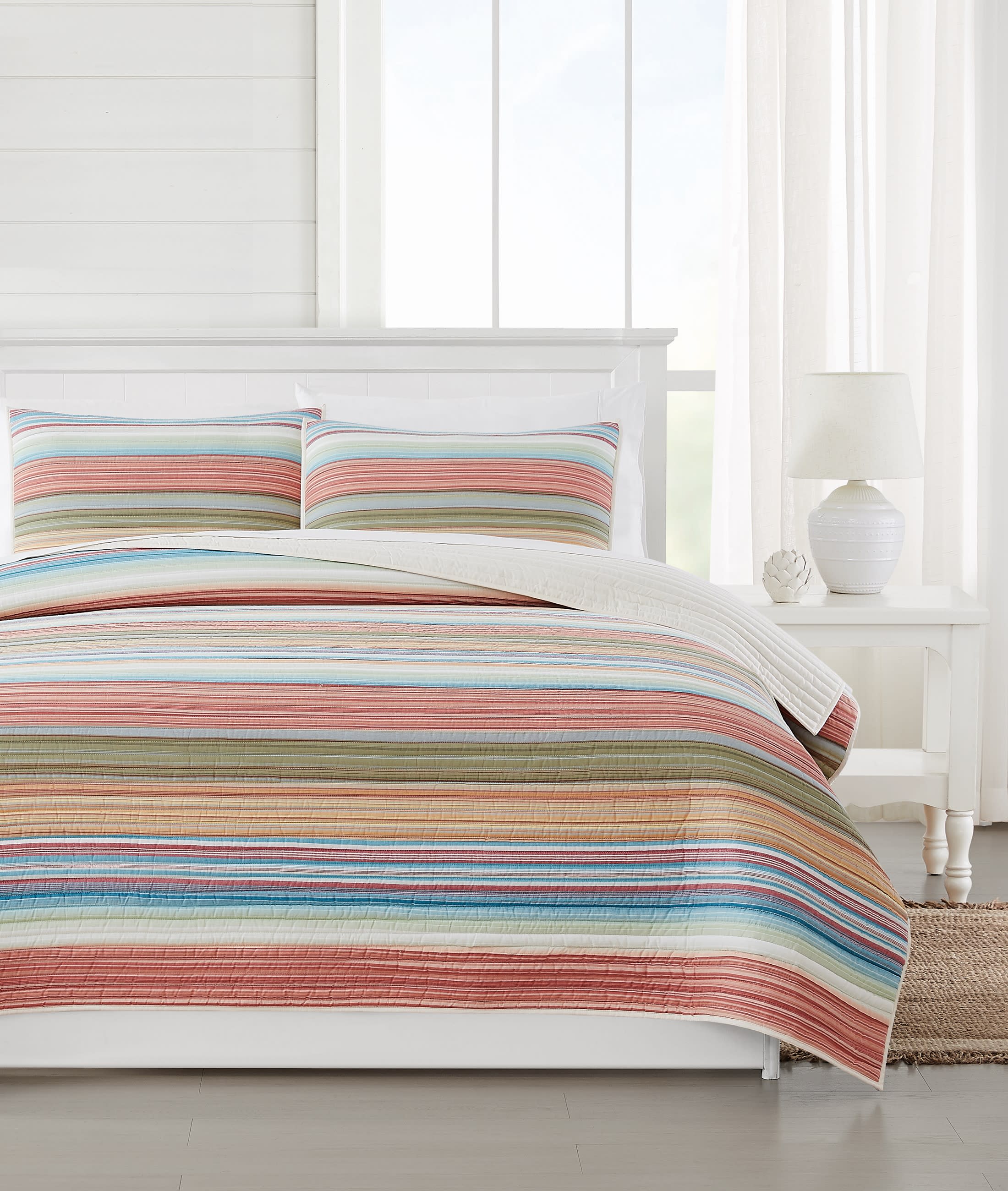 Oceanfront Resort Palm Beach Yarn Dye Stripe 3 Piece King Quilt Set, Coastal and Nautical Themed, Oeko-TEX Certified Confidence