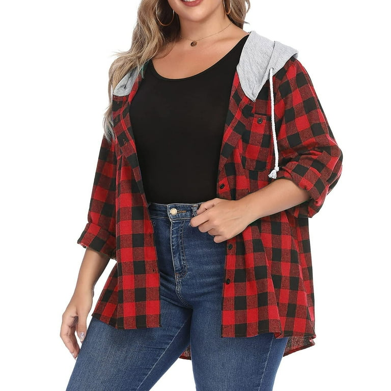 Plus size flannel hoodie hotsell