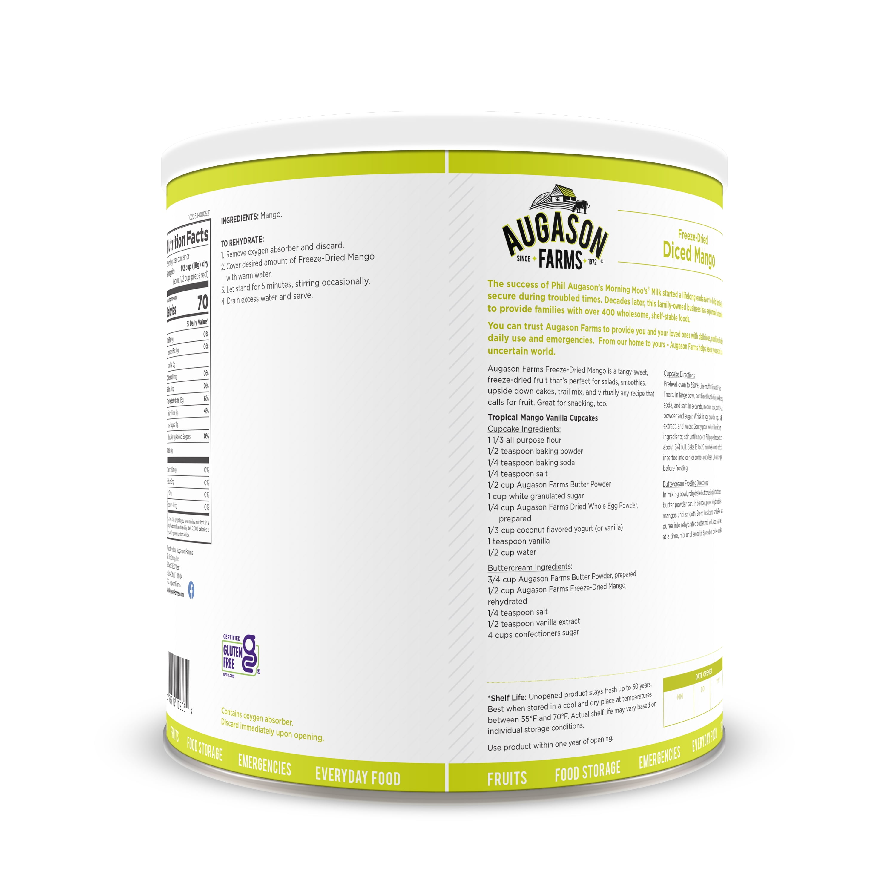 Augason Farms Freeze Dried Diced Mango 9.52 oz No. 10 Can