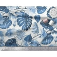 thumbnail image 3 of Soimoi Blue Poly Georgette Fabric Monstera Leaf & Floral Printed Craft Fabric by the Yard 52 Inch Wide, 3 of 3