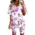 thumbnail image 1 of Two Piece Summer Sets Plus Size Women's Short Sleeve V-neck Tops Shorts Comfortable Homewear ,2 Piece Beach Outfits for Women, 1 of 7