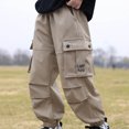 thumbnail image 4 of HAOTAGS Cargo Pants for Kids Boys,Breathable Waterproof Activities Casual Lightweight Casual Joggers Pants Khaki 9-10Years, 4 of 5