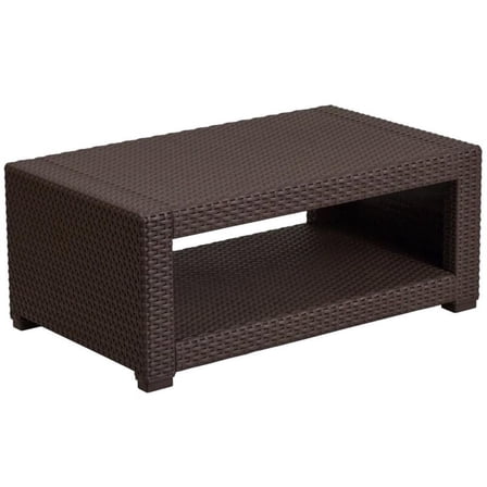 Bowery Hill Modern Wicker Patio Coffee Table in Chocolate Brown