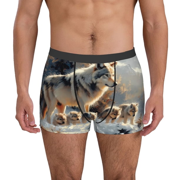 Fotbe Wolf Family Winter Wonderland Calzoncillos Tipo Boxer con Bolsa de Soporte Total para Hombre, X-Temp Fresco, Transpirable y de Secado Rápido-Large