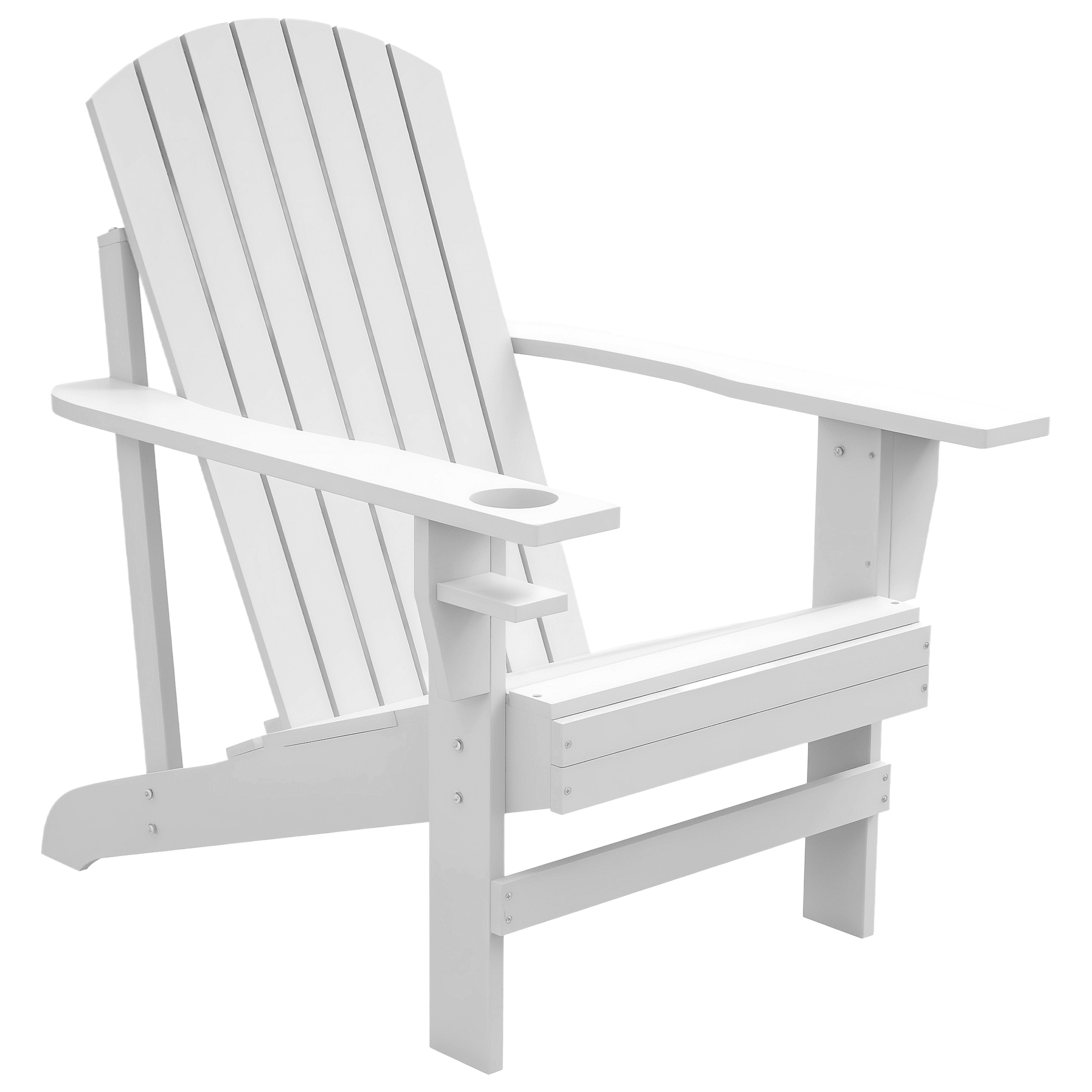 Outsunny Oversized Adirondack Chair, Outdoor Fire Pit and Porch Seating, Classic Log Lounge w/ Built-in Cupholder for Patio, Backyard, White