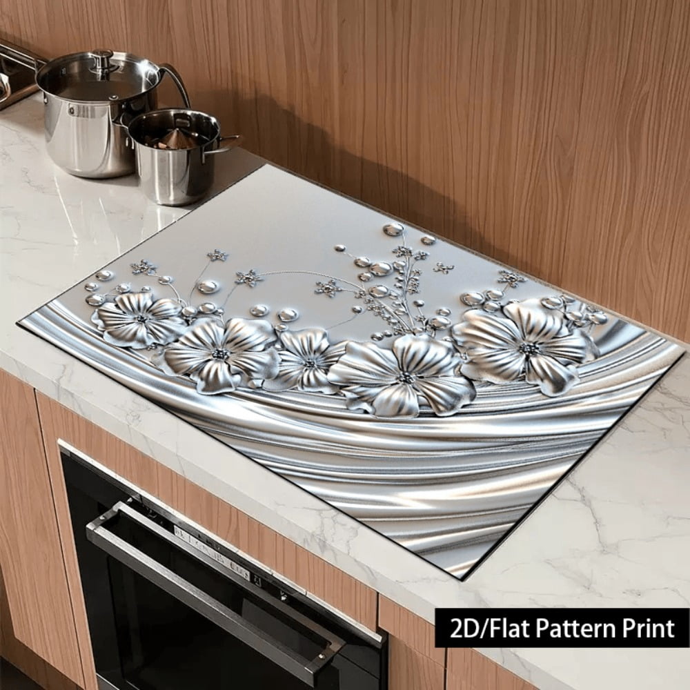 1 piece, stove panel and cooktop panel protection pad, 2D flat European floral pattern kitchen decorative countertop pad, suitable for stoves, washing machines, dryers, coffee machines, multi-functio