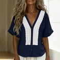 thumbnail image 4 of Uootdi Ladies Casual Shirts Plain Hollow Out Placket V Neck Short Sleeve Linen Shirt Soft Breathable Daily Wear Blouses Gift, 4 of 9