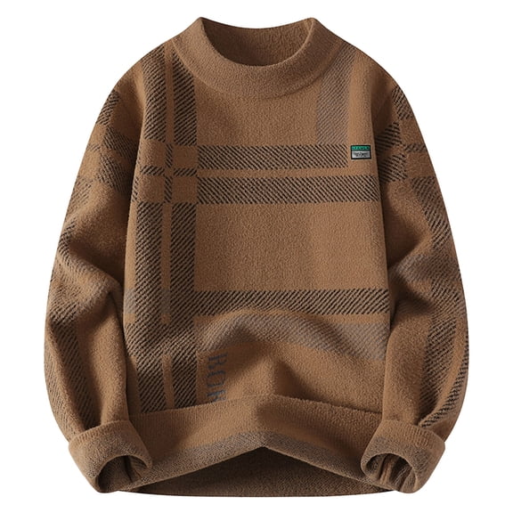 GBSYEWXS Men Pullover Sweaters Trendy Long Sleeve Crew Neck Pullover Patchwork Fall Coffee Sweater