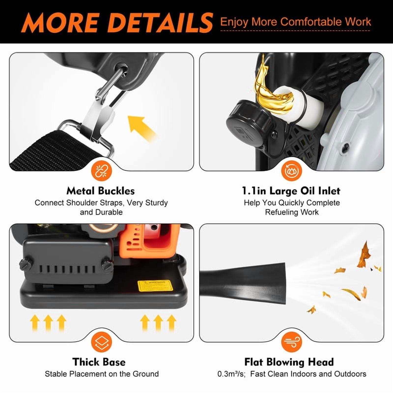 Backpack Leaf Blower, 63CC 2 Stroke Leaf Blower with Fuel Tank, 665 CFM Air Volume 205 MPH Speed, Ideal for Lawn Care, Leaf Cleaning, and Snow Removal