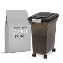 IRIS USA 22 Lbs / 28 Qt WeatherPro Airtight Pet Food Storage Container with Attachable Casters, For Dog Cat Bird and Other Pet Food Storage Bin, Keep Fresh, Easy Mobility, BPA Free, Smoke