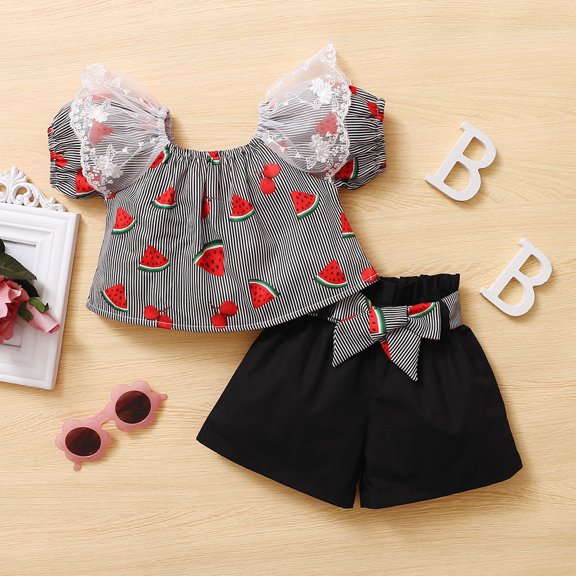 Vedolay Two Piece Sets For Girl Girls Tie Dye Two Piece Outfit Short Sleeve Tops and Short Sweatsuits Tracksuits,Black 6 Months