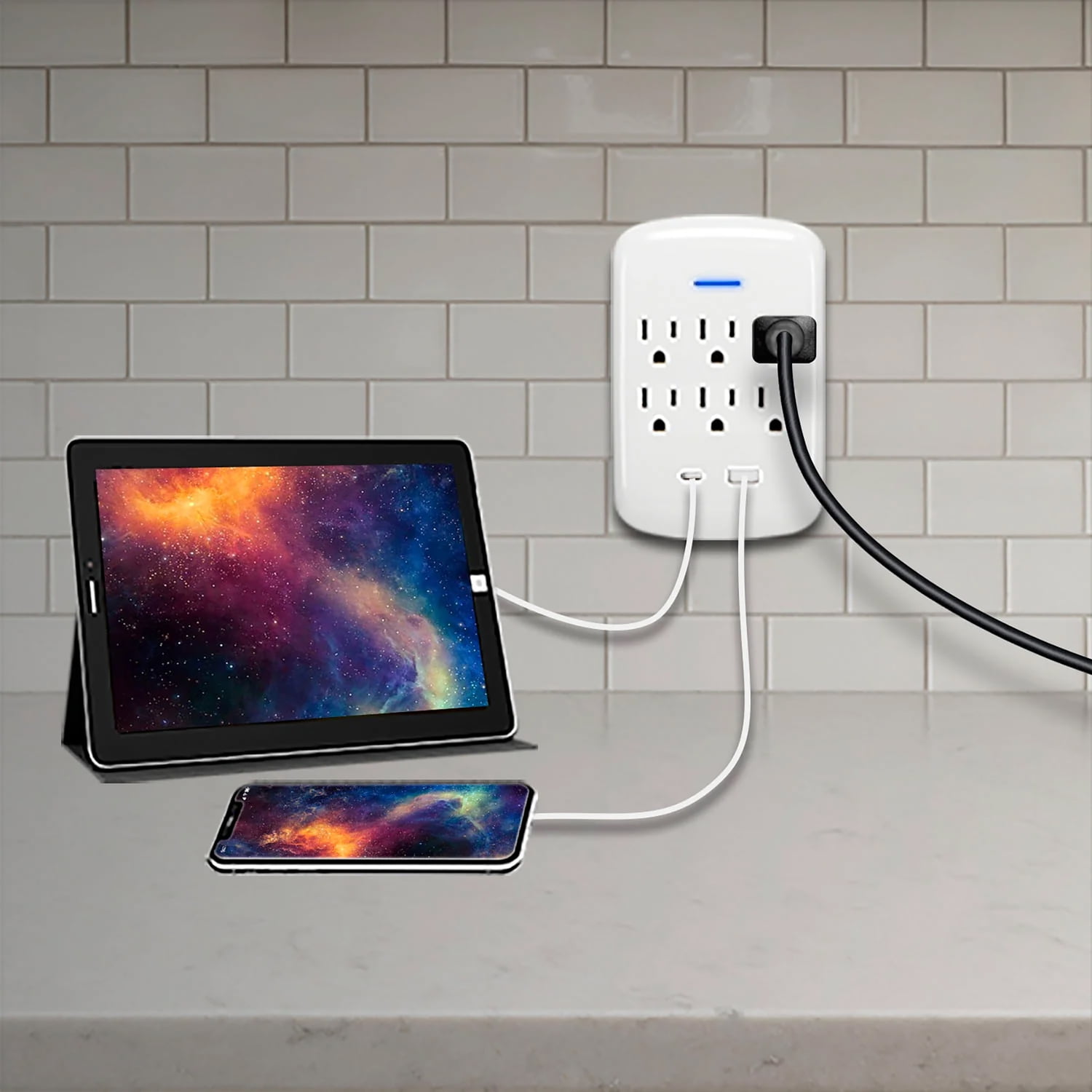 PRIME 6-Outlet Surge Protector Wall Tap with USB-C and USB-A Charging Outlets, PBSU072