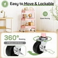 thumbnail image 3 of TINKLE WELL Multi-Purpose Rolling Utility Cart, 3-Shelf Duty Metal Organizer with Locking Wheels and Handle, Mobile Storage for Home Kitchen, Bathroom & Office, Pink, 3 of 7