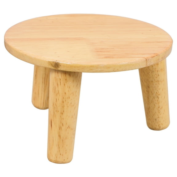 Homoyoyo Khaki Round Wooden Plant Stool 5.5x5.5x3.3in Small Indoor Outdoor Decorative Stand