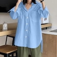 thumbnail image 2 of JGGSPWM Womens Button Down Plus Size Solid Top and Blouse with Pocket Split High Low Hem Tunic Pullover Lapel V Neck Cuff Long Sleeve Shirts Light Blue XXXL, 2 of 8