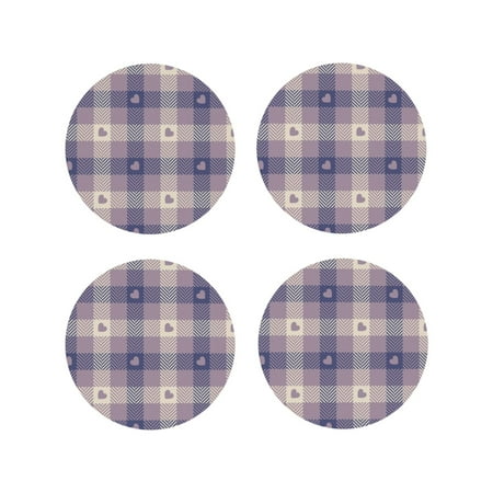 

Tideii Heart Check Plaid for Leather Coasters 4 Pieces Anti-fouling and Anti-scalding Decorative Coasters Suitable for Restaurants Kitchens Coffee Shops-Round Shape