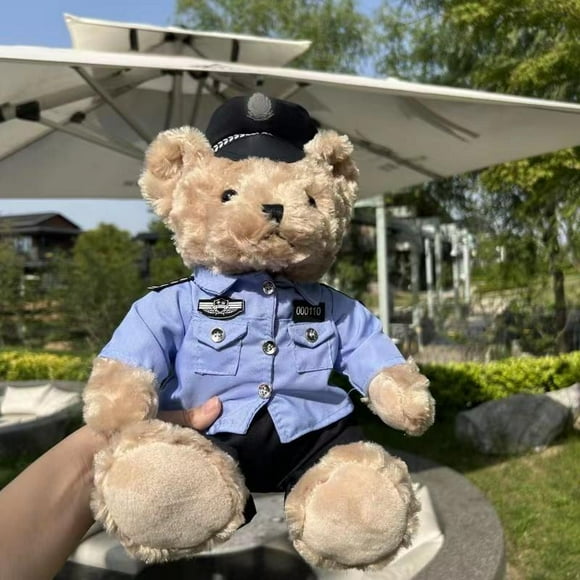 Pangcangshu Lovely Police Bear Peluche Toys Traffic Police Bear Curly Teddy Bear Dolls Stuffed Soft Animal Toy Kids Boys Xmas Gift