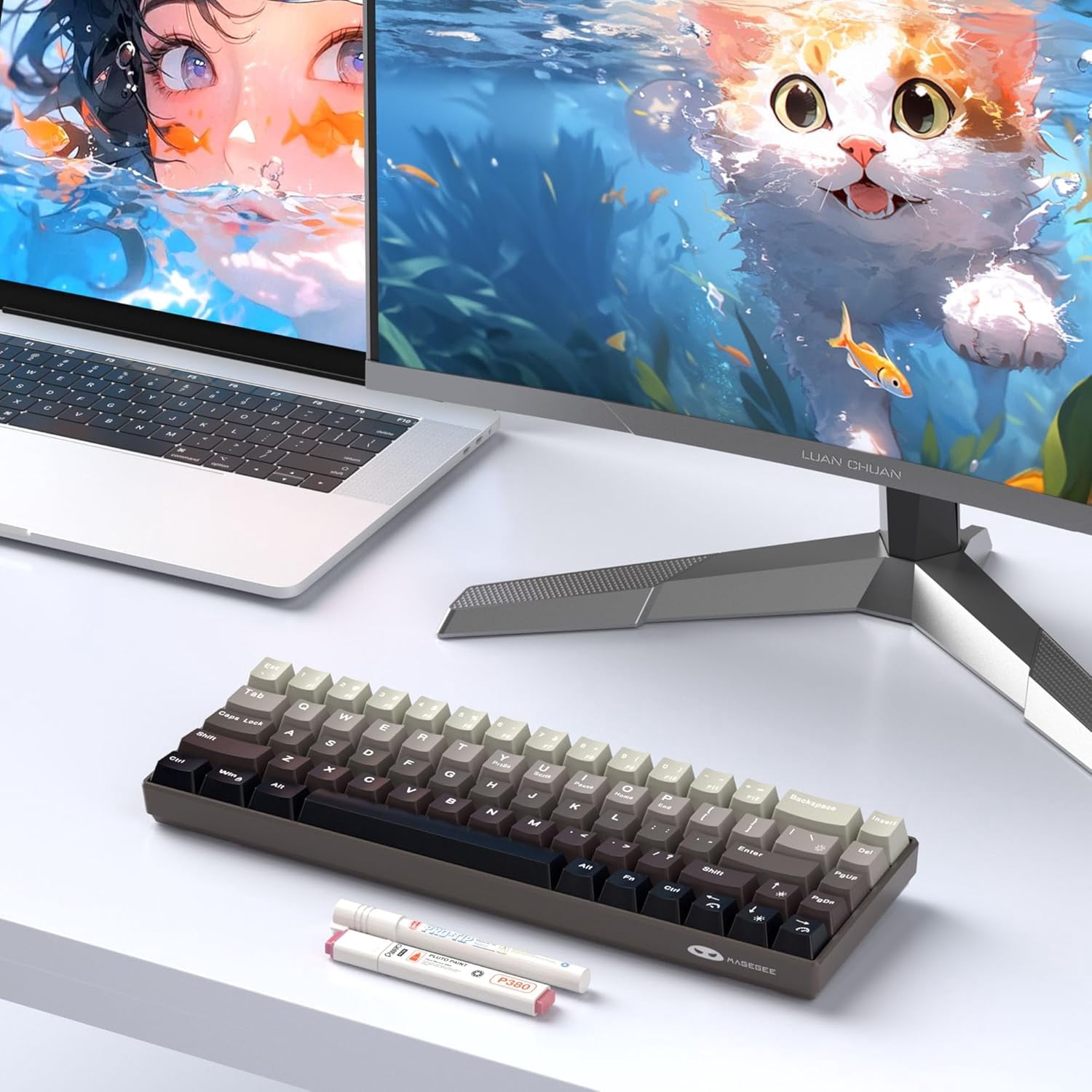 MageGee MK-Box 60% Gaming Keyboard German QWERTZ Layout, Hot-Swappable Compact Wired Mechanical RGB Keyboard with EVA Damping Foam, Ivory White Switch