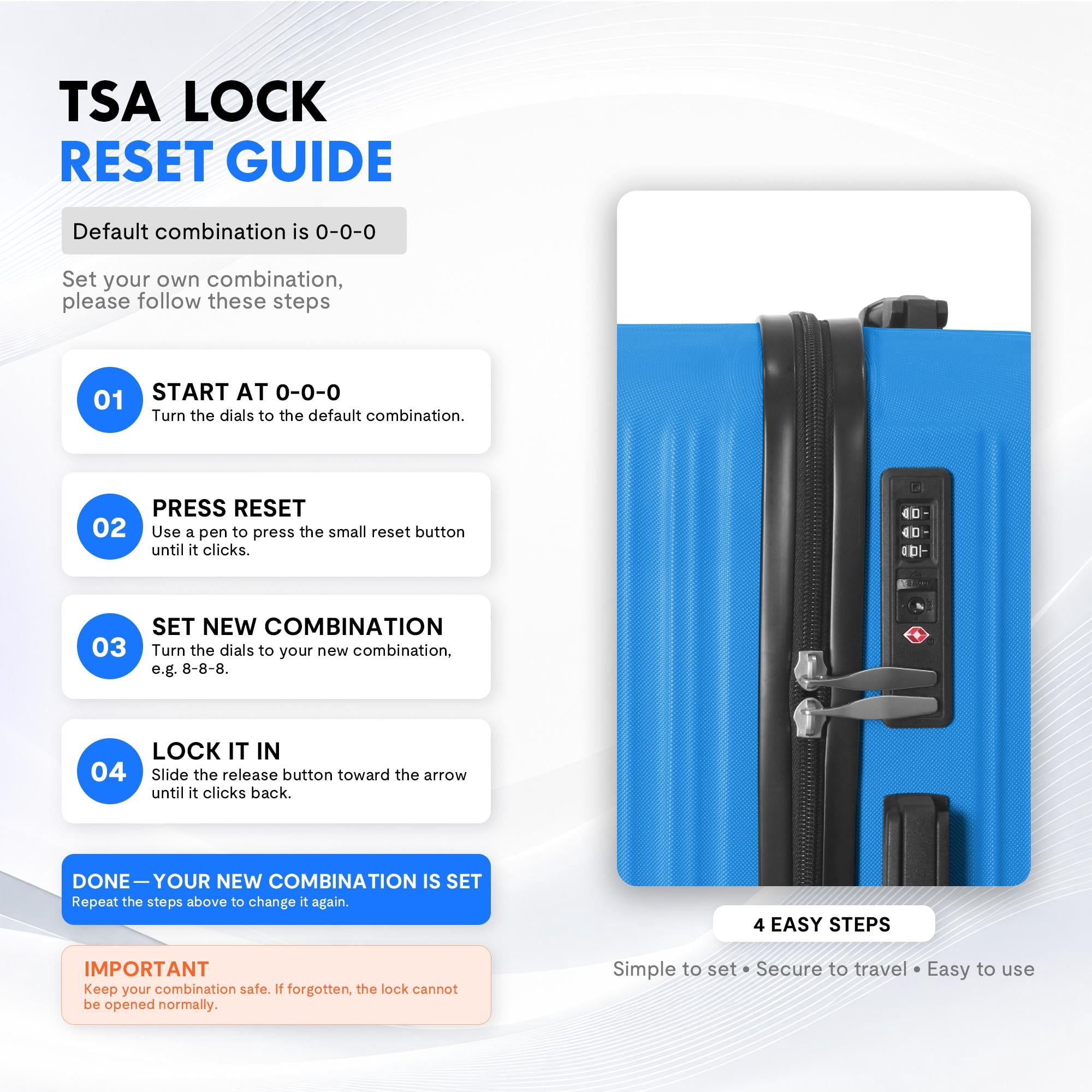 3-Piece ABS Hardshell Luggage Set, Lightweight Scratch-Resistant Suitcases with Silent Spinner Wheels & TSA Lock, Deep Blue