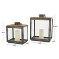 thumbnail image 3 of DecMode 2 Holder Dark Gray Metal Brushed Rectangular Candle Lantern with Brown Wood Tops, Set of 2, 3 of 12