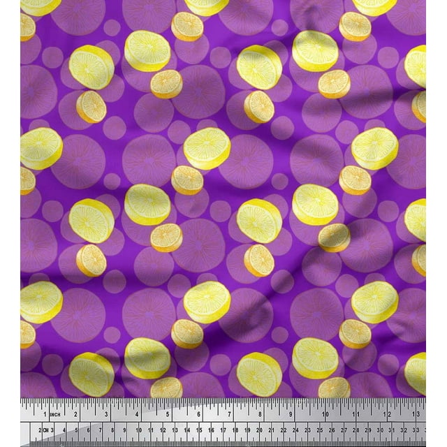 Soimoi Purple Viscose Chiffon Fabric Lemon Slice Vegetable Print Sewing Fabric Yard 42 Inch Wide