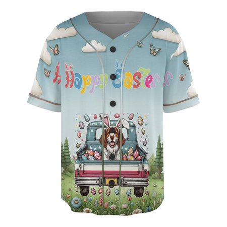 Happy Easter Brittany Spaniel American Flag Truck All Over Print 3D Baseball Shirt Brittany Dog Lover Gifts Idea Softball Sport - 03001