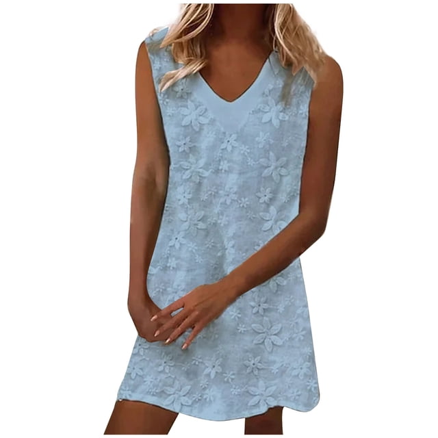 EQWLJWE Robes d'Été pour Femmes 2023 Liquidation Robes pour Femmes Mode d'Été Imprimée Col en V Sans Manches Bretelles Robe Chandail