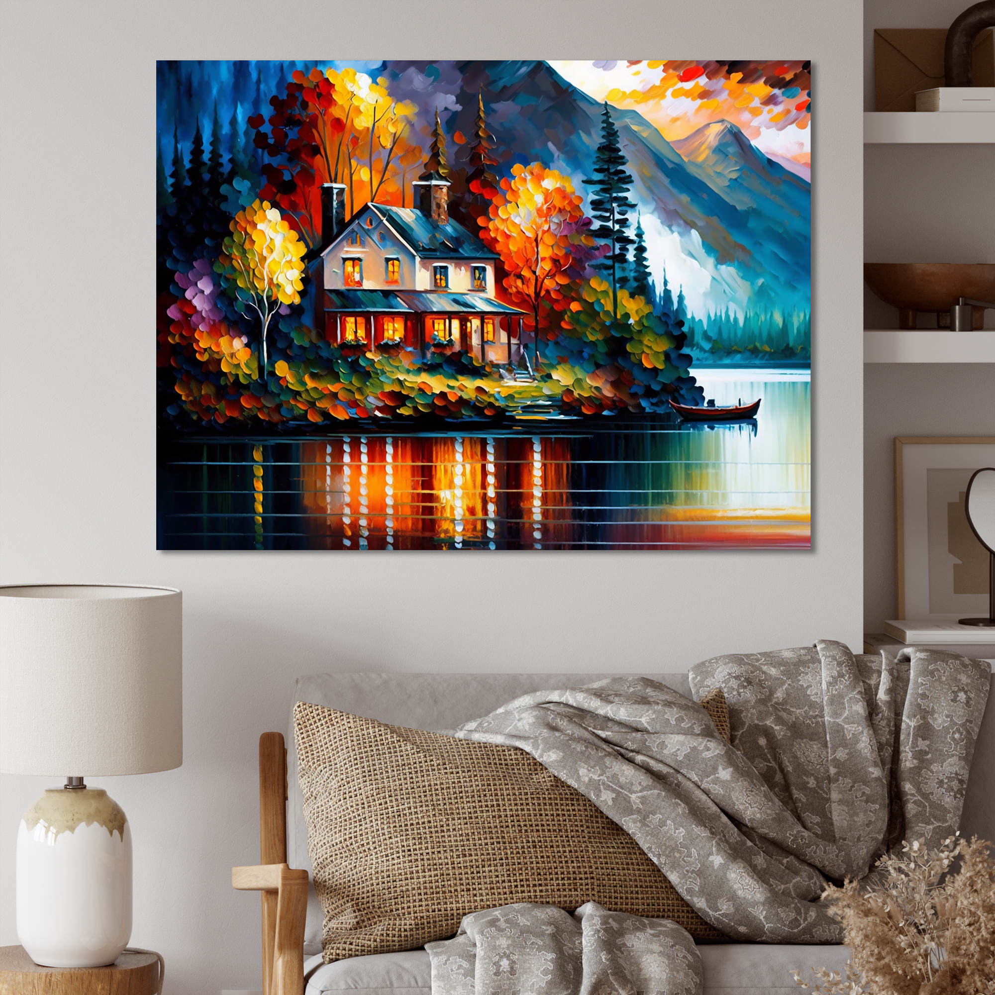 Designart Colorful Lakehouse By The Lake V Canvas Wall Art
