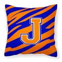Carolines Treasures CJ1023-JPW1414 Letter J Initial Tiger Stripe - Blue Orange Fabric Decorative Pillow, 14Hx14W,