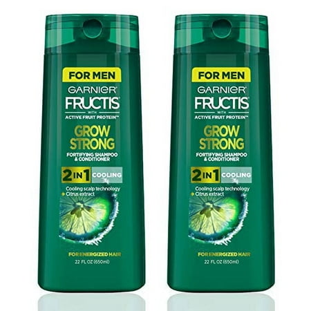 Garnier Hair Care Fructis Men's Grow Strong Cooling 2N1 Shampoo and Conditioner, Cooling Scalp Technology & Formulated with Citrus Extract, Refreshing Menthol for Energized Hair, 22 Fl Oz, 2 Count