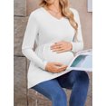 thumbnail image 2 of Weardear 4 Packs Maternity Shirts V Neck Long Sleeve Pleated Waist Pregnancy Tops, 2 of 6