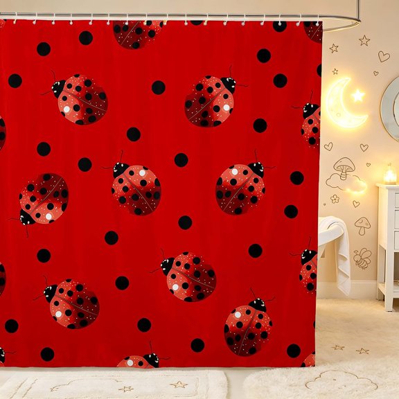 Erosebridal Rustic Bug Ladybug Shower Curtain 72Wx72L,Watercolor Daisy Flowers Bathroom Curtain,White Black